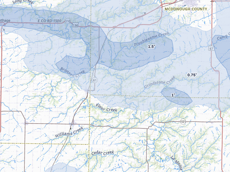 NEXRAD radar-signature map of the hail storm over Plymouth, IL on May 4, 2026