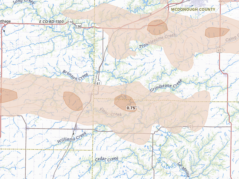 Radar-estimated hail-size map of the storm over Plymouth, IL on Jun 17, 2026