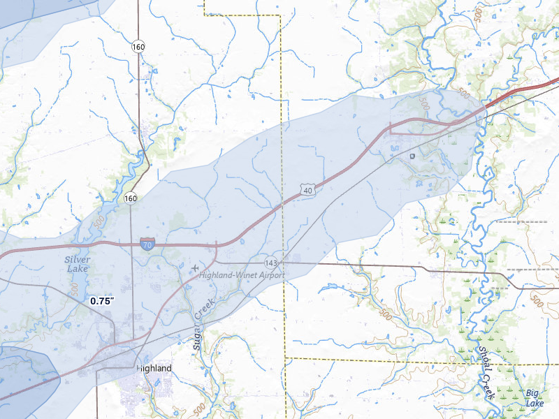 NEXRAD radar-signature map of the hail over Pocahontas, IL