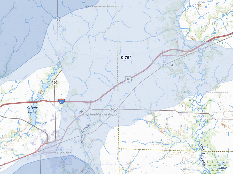 NEXRAD radar-signature map of the hail over Pocahontas, IL