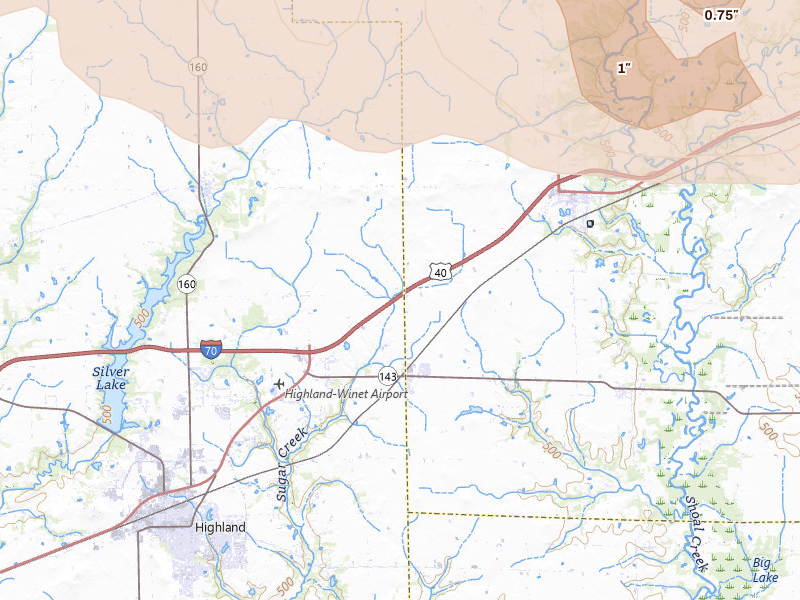 Radar-estimated hail-size map of the storm over Pocahontas, IL on May 4, 2026