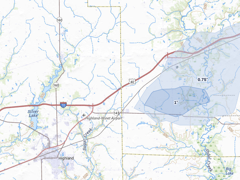 NEXRAD radar-signature map of the hail storm over Pocahontas, IL on May 16, 2026