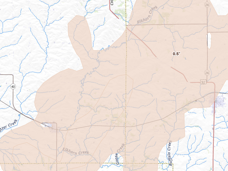 Radar-estimated hail-size map of the storm over Polo, IL on Jun 10, 2026