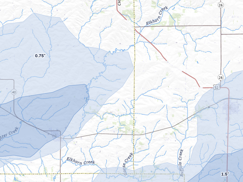 NEXRAD radar-signature map of the hail storm over Polo, IL on Jul 3, 2026