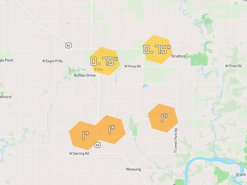 Hail map of Polo, IL on Jul 4, 2026, hail up to 1"
