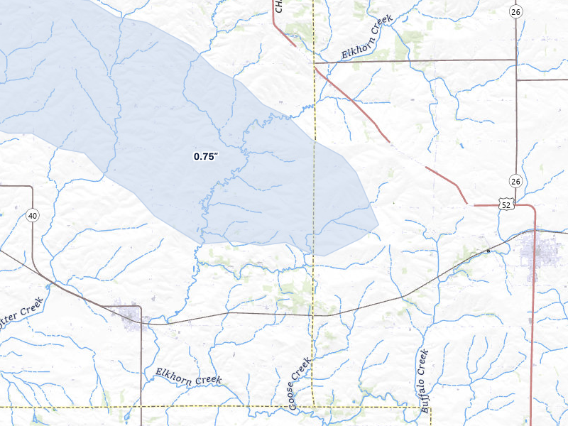 NEXRAD radar-signature map of the hail storm over Polo, IL on Jul 9, 2026