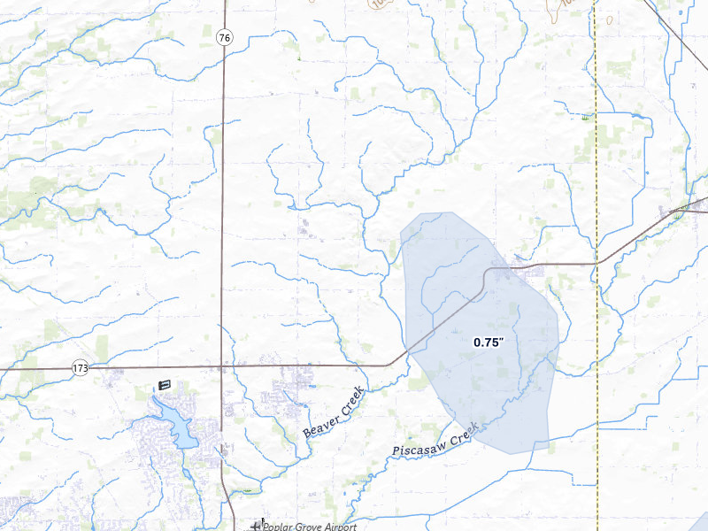 NEXRAD radar-signature map of the hail storm over Poplar Grove, IL on Jul 27, 2026