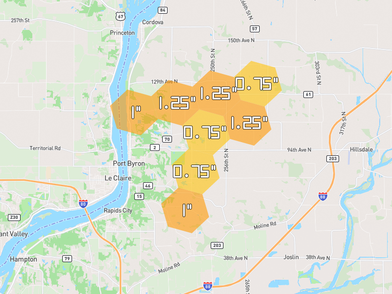 Hail map of Port Byron, IL on Jul 4, 2026, hail up to 1.25"