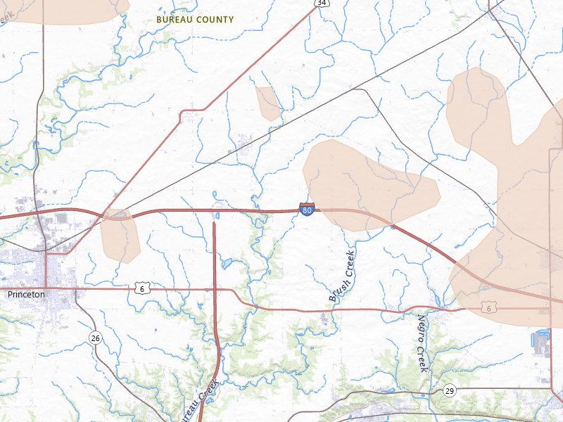 Radar-estimated hail-size map of the storm over Princeton, IL on Aug 12, 2026