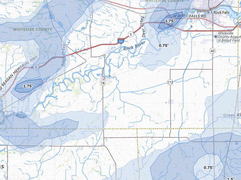 NEXRAD radar-signature map of the hail storm over Prophetstown, IL on Jul 3, 2026