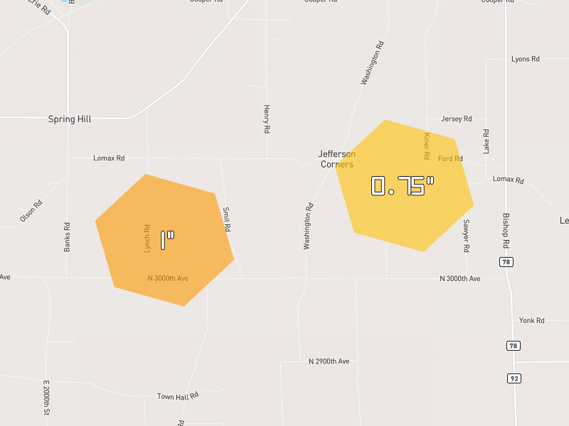 Hail map of Prophetstown, IL on Jul 4, 2026, hail up to 1"