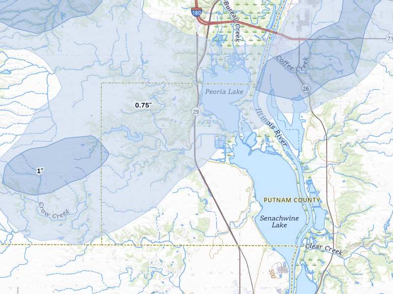 NEXRAD radar-signature map of the hail storm over Putnam, IL on Apr 2, 2026