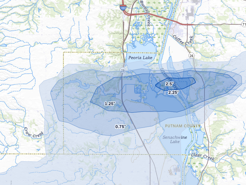 NEXRAD radar-signature map of the hail storm over Putnam, IL on Apr 13, 2026