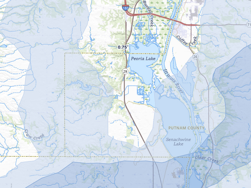NEXRAD radar-signature map of the hail storm over Putnam, IL on Aug 11, 2026