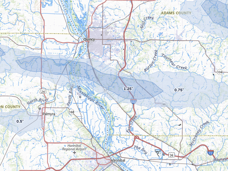 NEXRAD radar-signature map of the hail storm over Quincy, IL on May 4, 2026