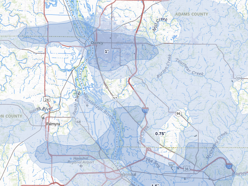 NEXRAD radar-signature map of the hail storm over Quincy, IL on May 14, 2026