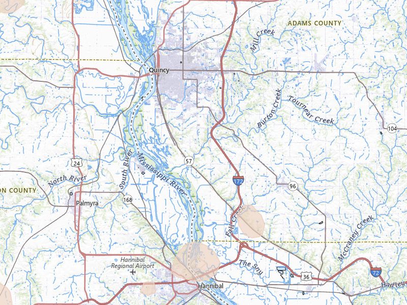 Radar-estimated hail-size map of the storm over Quincy, IL on Jun 11, 2026