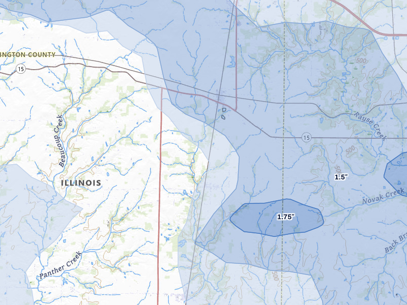 NEXRAD radar-signature map of the hail over Radom, IL