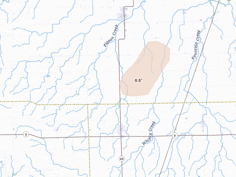 Radar-estimated hail-size map of the storm over Rankin, IL on Jul 2, 2026