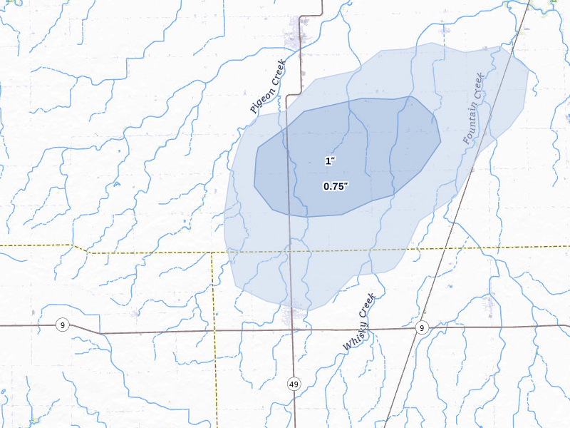 NEXRAD radar-signature map of the hail over Rankin, IL