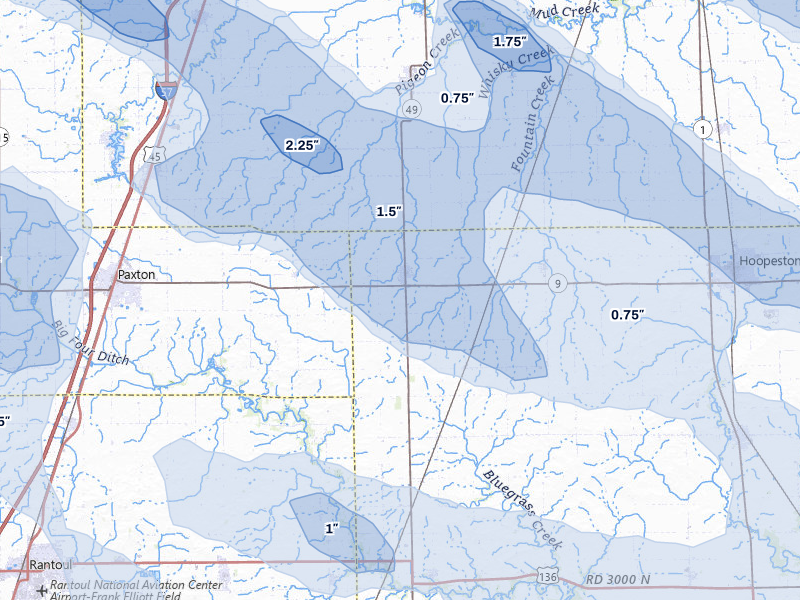 NEXRAD radar-signature map of the hail storm over Rankin, IL on Aug 11, 2026