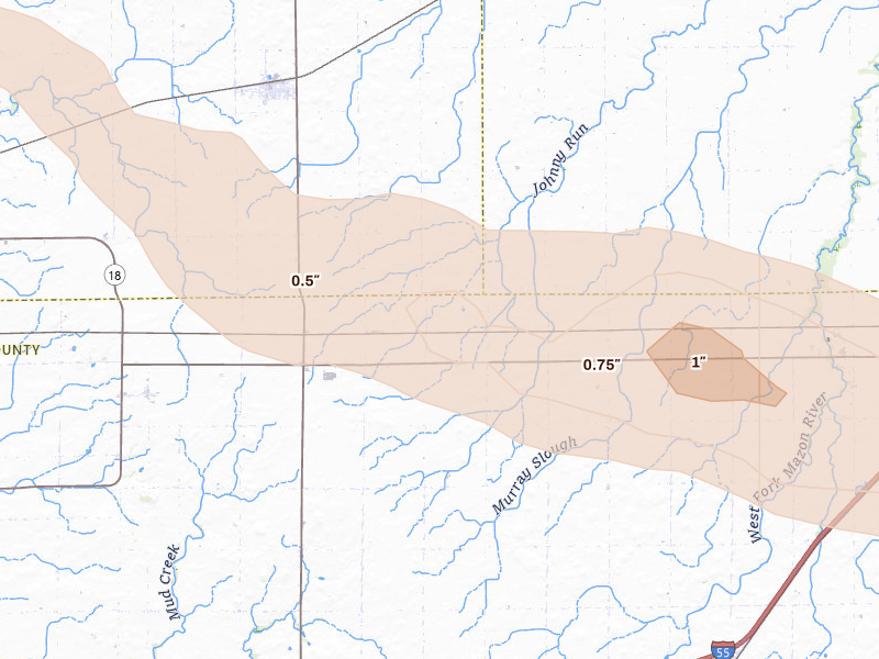 Radar-estimated hail-size map of the storm over Ransom, IL on Jun 24, 2026