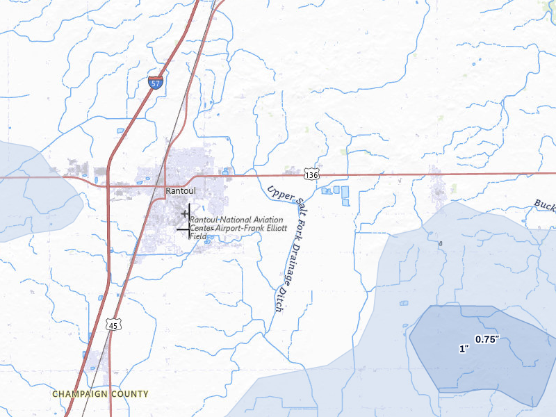 NEXRAD radar-signature map of the hail over Rantoul, IL