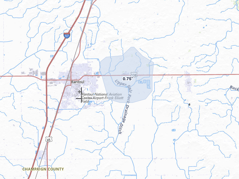 NEXRAD radar-signature map of the hail over Rantoul, IL