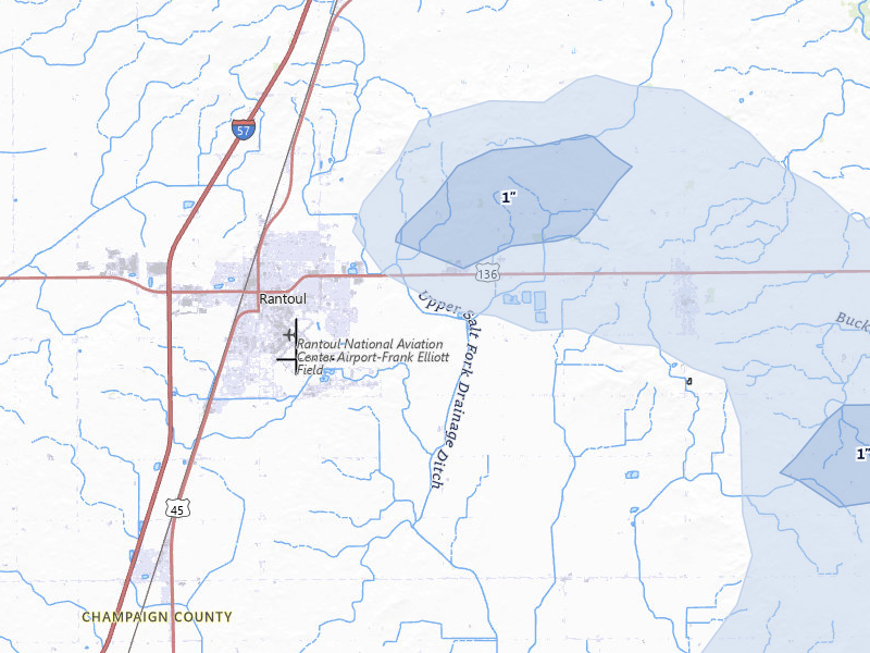NEXRAD radar-signature map of the hail over Rantoul, IL