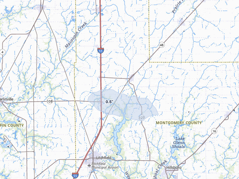 NEXRAD radar-signature map of the hail over Raymond, IL