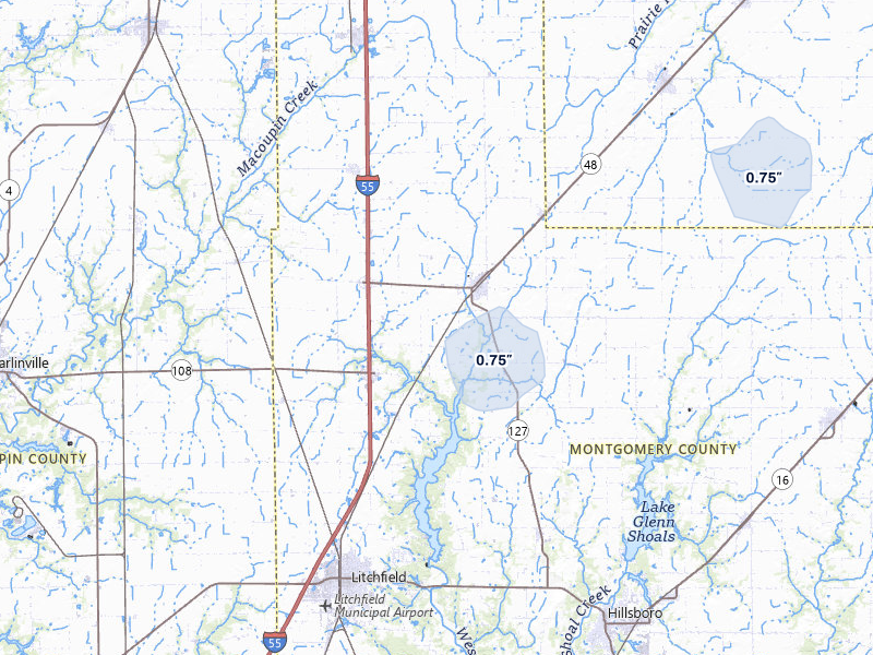 NEXRAD radar-signature map of the hail over Raymond, IL