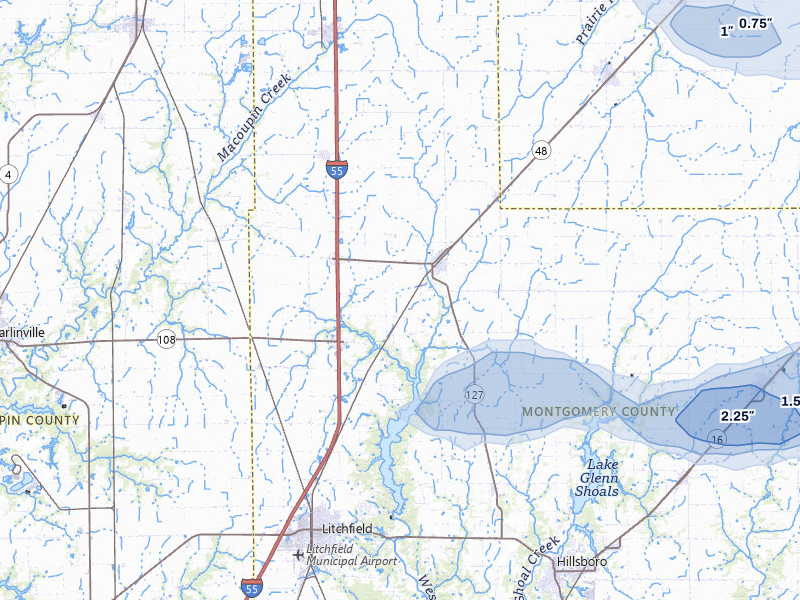 NEXRAD radar-signature map of the hail storm over Raymond, IL on Jul 9, 2026