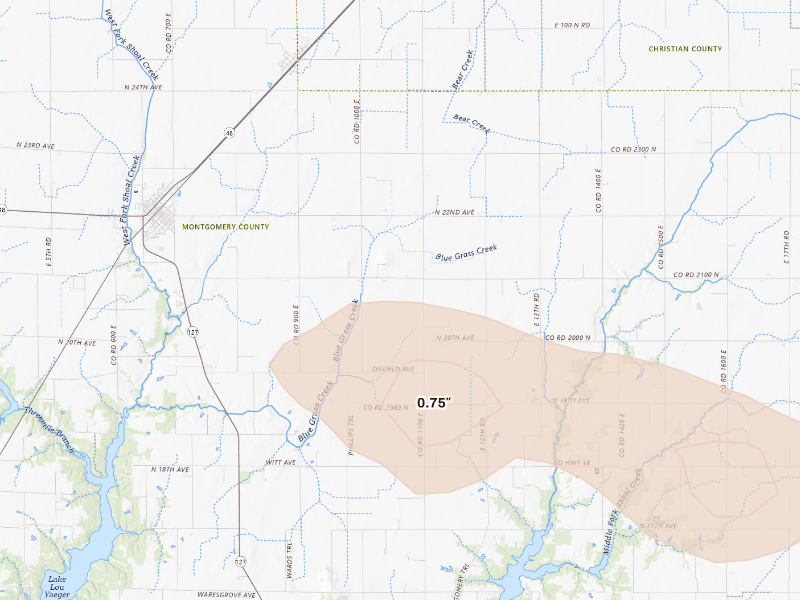 Radar-estimated hail-size map of the storm over Raymond, IL
