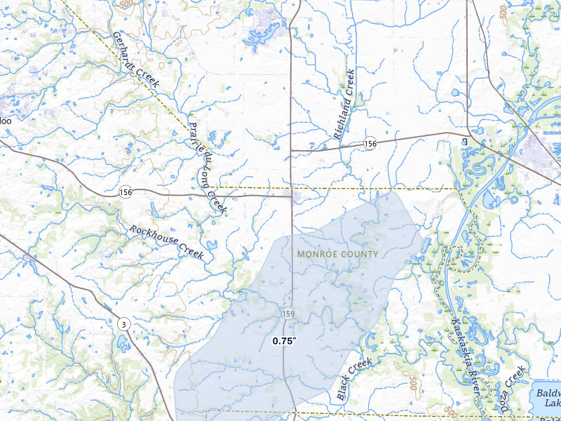 NEXRAD radar-signature map of the hail storm over Red Bud, IL on Mar 4, 2026