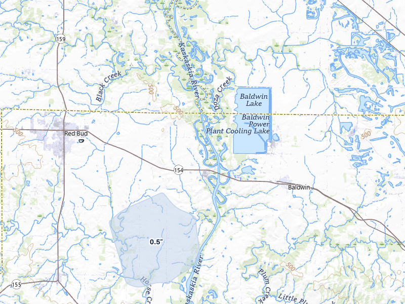NEXRAD radar-signature map of the hail storm over Red Bud, IL on Mar 22, 2026
