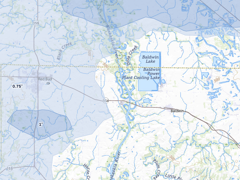 NEXRAD radar-signature map of the hail storm over Red Bud, IL on May 31, 2026