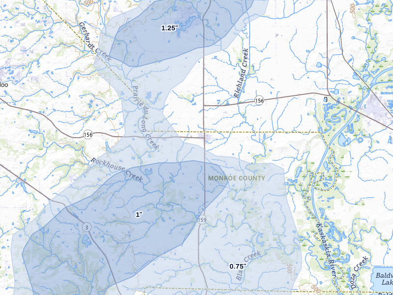 NEXRAD radar-signature map of the hail over Red Bud, IL
