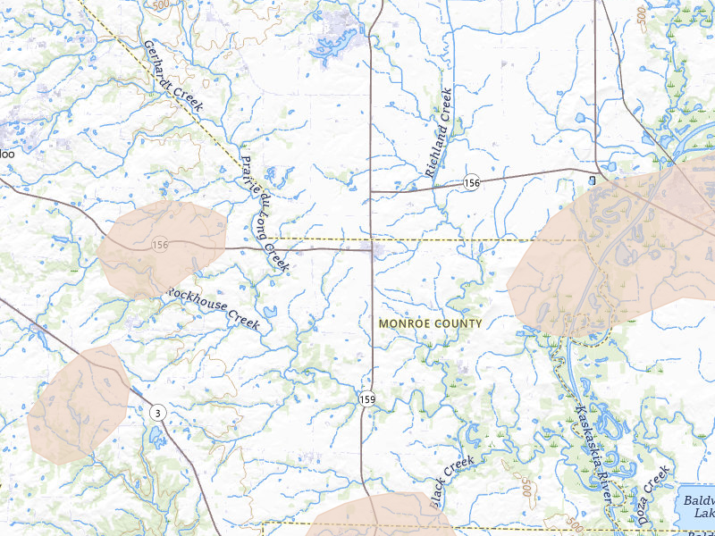 Radar-estimated hail-size map of the storm over Red Bud, IL on Jul 10, 2026