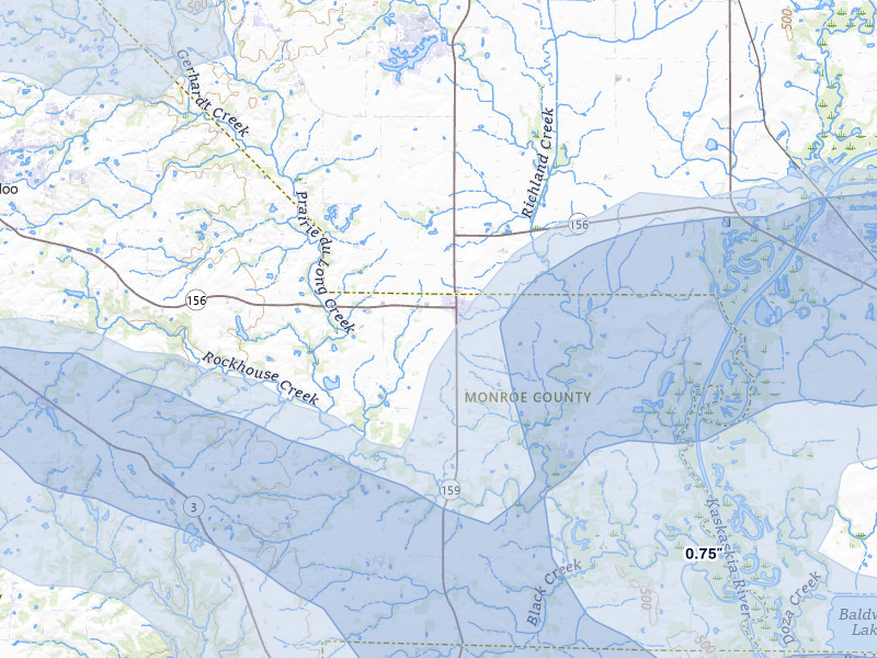 NEXRAD radar-signature map of the hail storm over Red Bud, IL on Jul 10, 2026