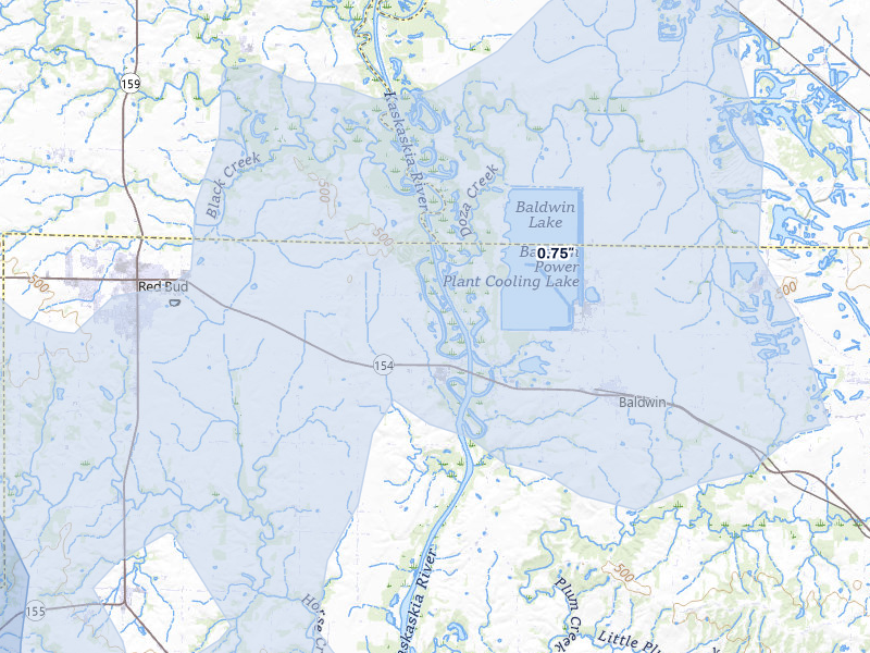 NEXRAD radar-signature map of the hail storm over Red Bud, IL on Aug 12, 2026