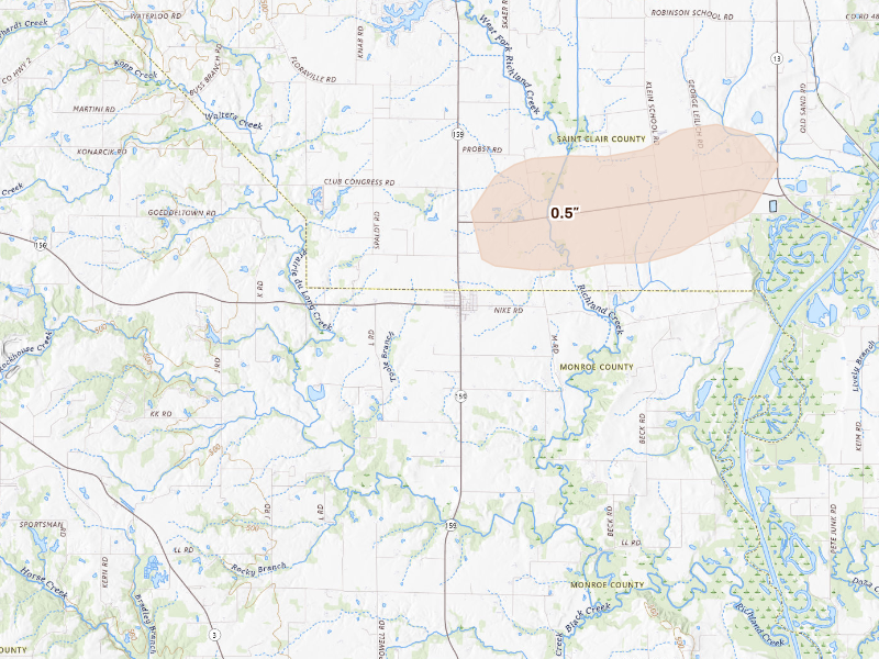 Radar-estimated hail-size map of the storm over Red Bud, IL