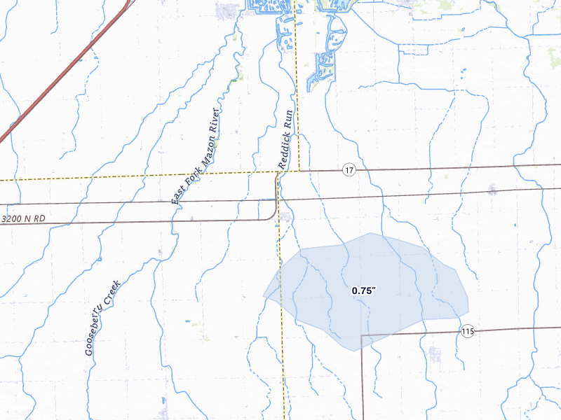 NEXRAD radar-signature map of the hail storm over Reddick, IL on Jun 7, 2026
