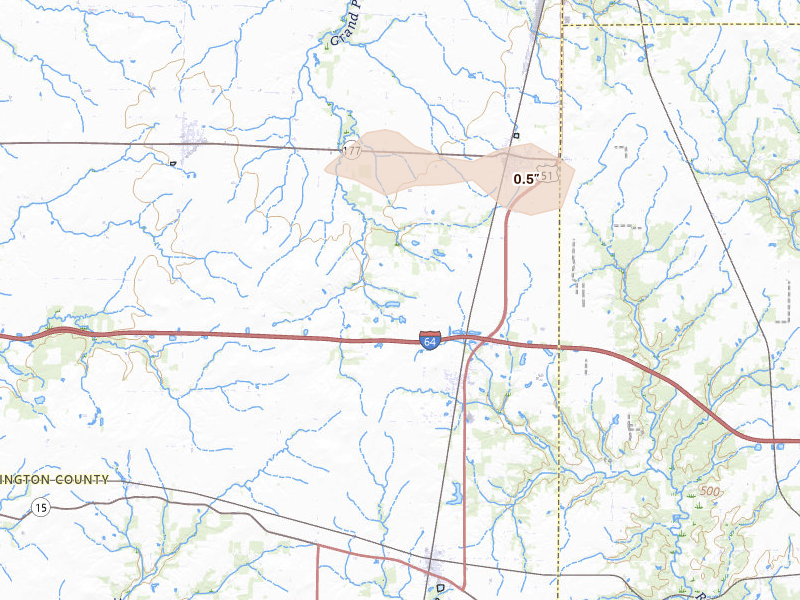 Radar-estimated hail-size map of the storm over Richview, IL on Jul 4, 2026