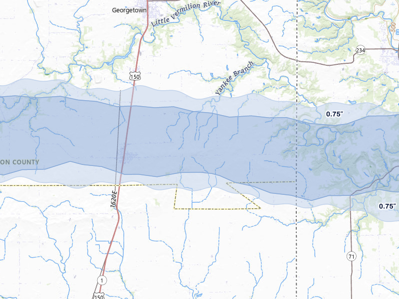 NEXRAD radar-signature map of the hail storm over Ridge Farm, IL on Mar 22, 2026