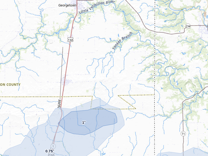 NEXRAD radar-signature map of the hail storm over Ridge Farm, IL on May 4, 2026