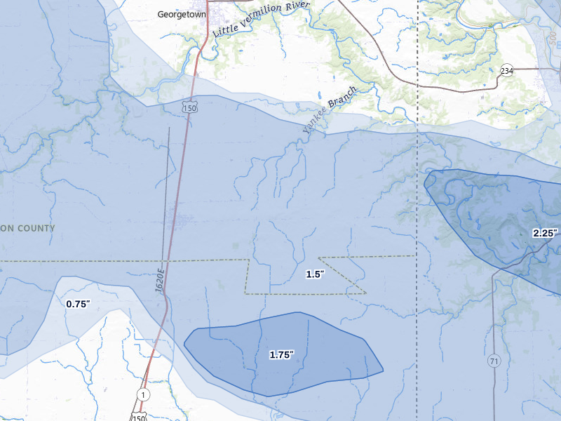 NEXRAD radar-signature map of the hail storm over Ridge Farm, IL on Aug 11, 2026
