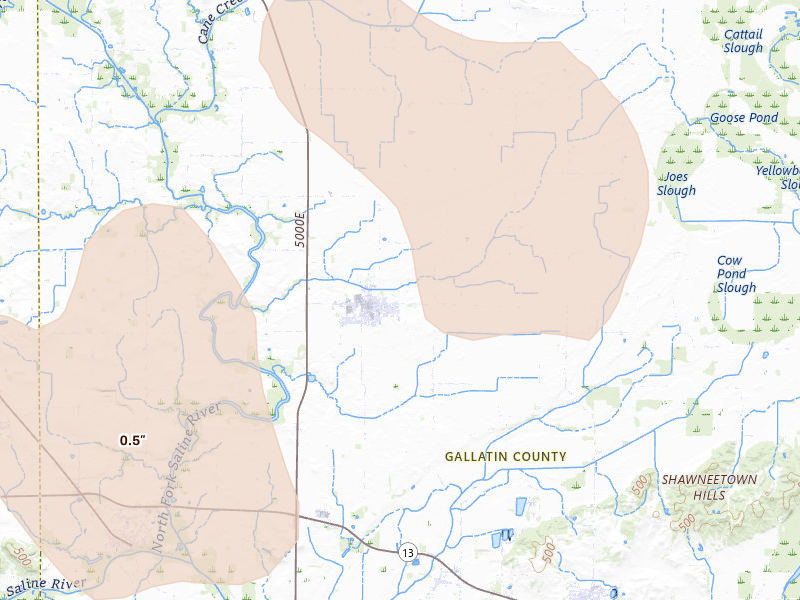 Radar-estimated hail-size map of the storm over Ridgway, IL on Jul 26, 2026