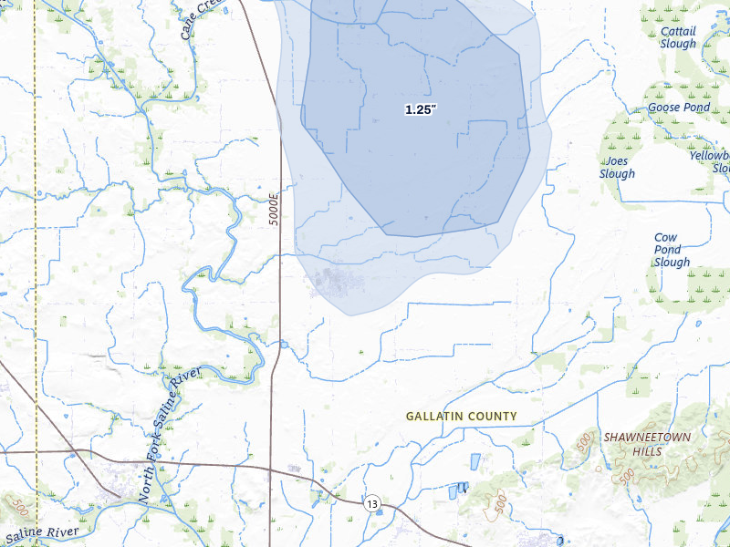 NEXRAD radar-signature map of the hail storm over Ridgway, IL on Jul 26, 2026