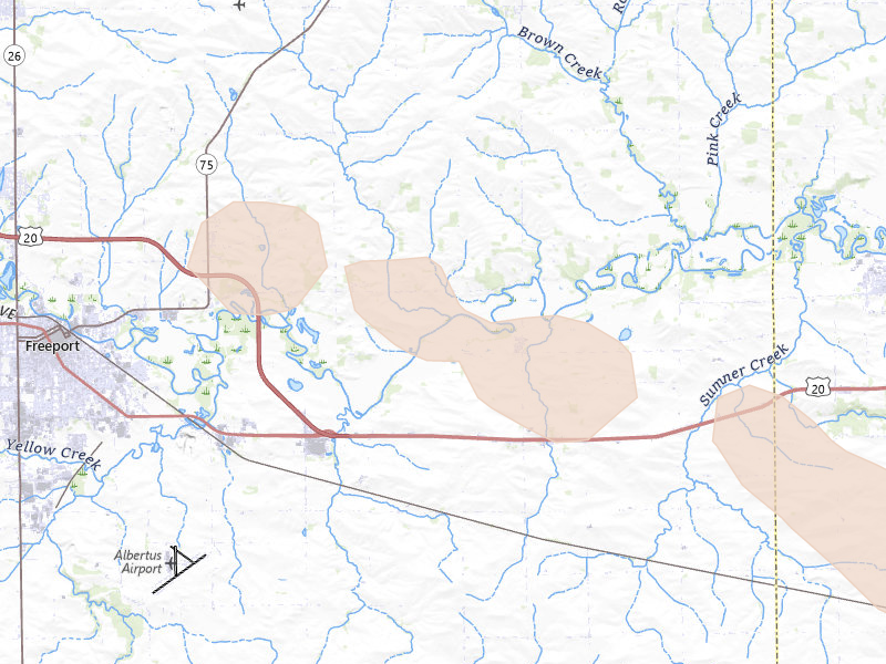 Radar-estimated hail-size map of the storm over Ridott, IL on Jun 24, 2026