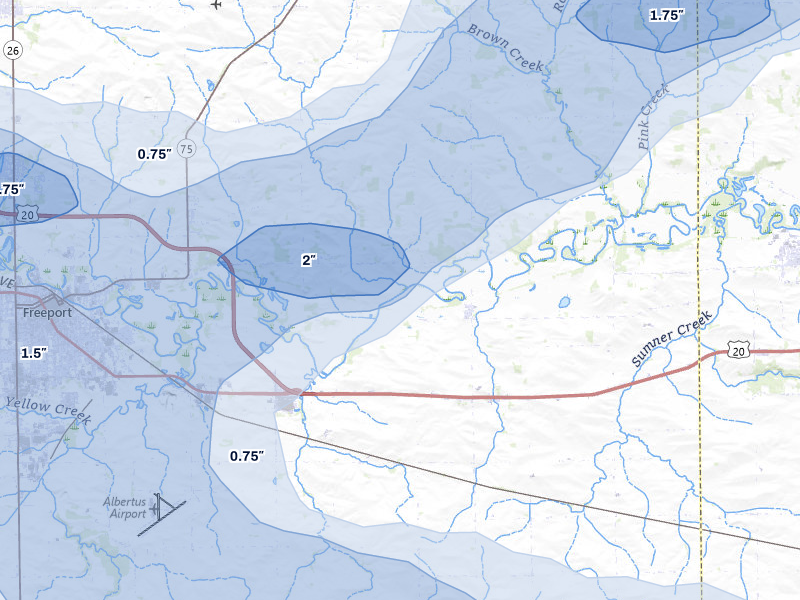 NEXRAD radar-signature map of the hail storm over Ridott, IL on Jul 3, 2026